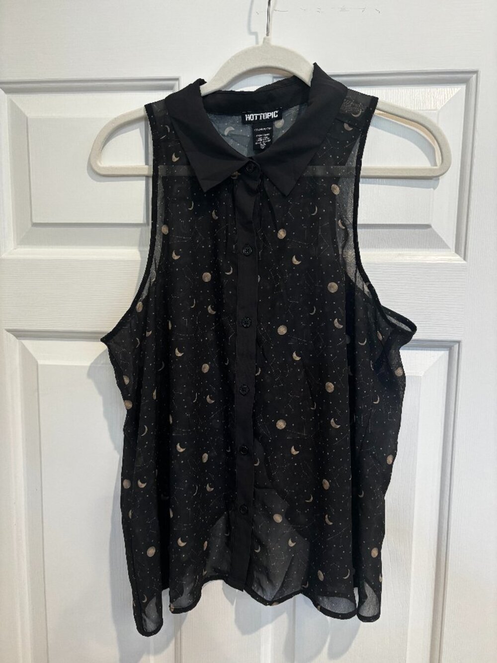 Hot Topic Celestial Sheer Button Up Top Small Moon Stars Constellation Whimsigot